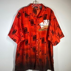 Texas Hold Em Tournament Poker Cards Mens Button Up Shirt LARGE *JET* CASINO